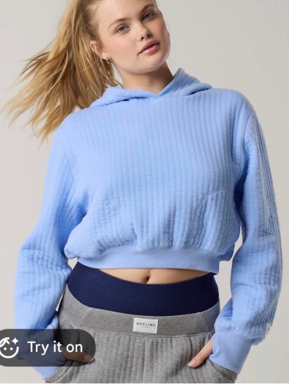 Offline by Aerie Coffee Run Quilted Cropped Hoodie Size Large